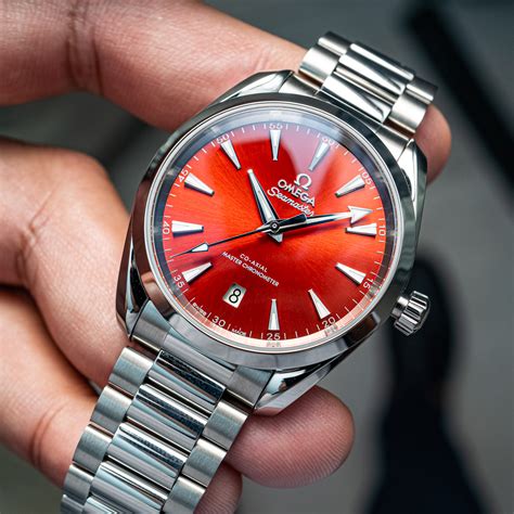 omega seamaster aqua terra red dial|omega aqua terra blue dials.